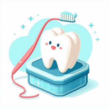 Toothbrush and toothpaste in blue box. Vector illustration.のイラスト素材