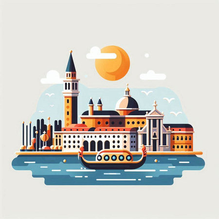 Venice, Italy. Flat design vector illustration. Travel concept.のイラスト素材