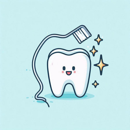Cute cartoon tooth with toothbrush and toothpaste. Vector illustration.のイラスト素材