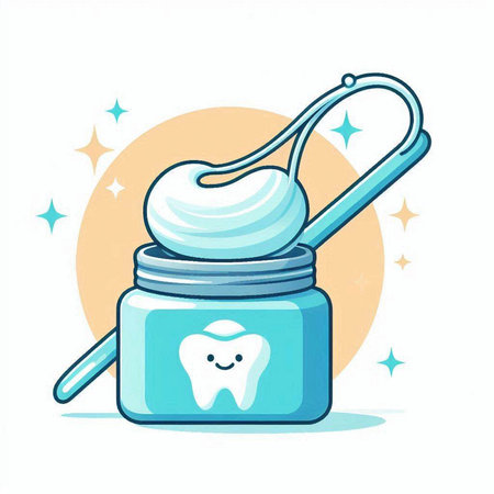 Dental care. Vector illustration of a cartoon tooth in a jar.のイラスト素材