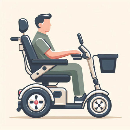 Disabled man riding a wheelchair. Vector illustration in cartoon style.のイラスト素材