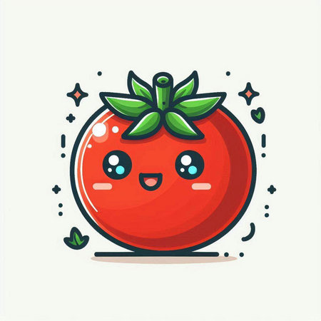 Cute kawaii tomato character. Vector flat cartoon illustration. Isolated on white background.のイラスト素材