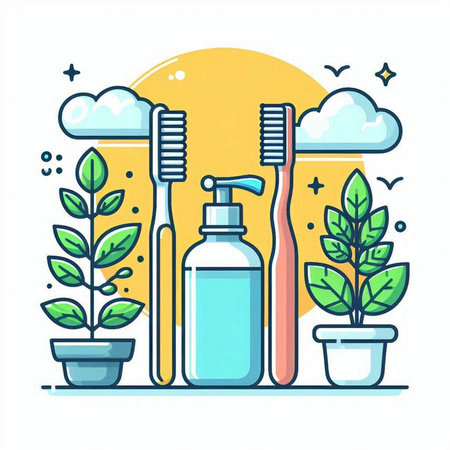 Vector illustration of a set of eco-friendly items for personal care. Flat line art style.のイラスト素材