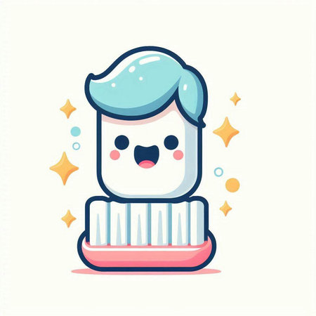 Cute toothbrush with toothpaste. Vector flat cartoon illustration.のイラスト素材