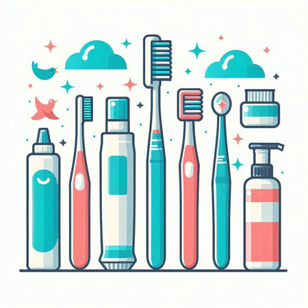 Toothbrushes and toothpaste. Vector illustration in flat styleのイラスト素材