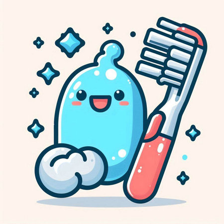 Cute cartoon toothbrush and toothpaste character. Vector illustration.のイラスト素材