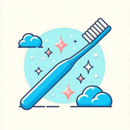 Toothbrush and clouds. Vector illustration in flat cartoon style.のイラスト素材