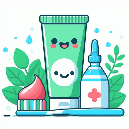 Cute cartoon toothpaste character with toothbrush and toothpaste. Vector illustration.のイラスト素材