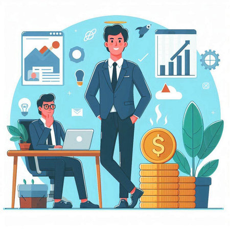 Businessman working in office. Vector illustration in flat cartoon style.のイラスト素材