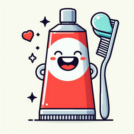 Cute toothpaste character with toothbrush and toothpaste tube vector illustration.のイラスト素材