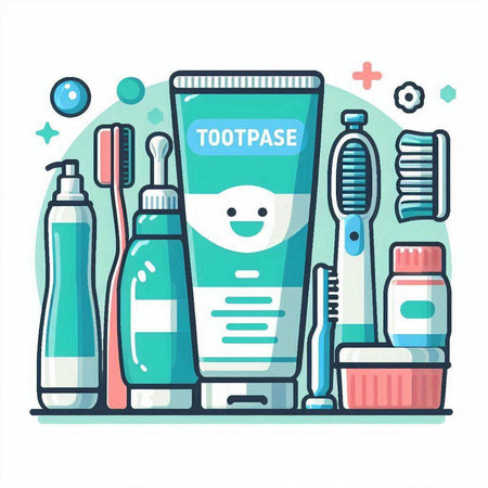 Toothbrush, toothpaste and toothpaste. Vector illustration.のイラスト素材