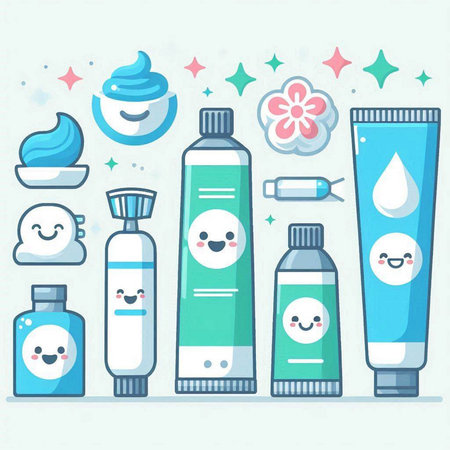 Cute cartoon toothpaste vector illustration. Cute toothpaste icons.のイラスト素材