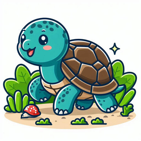 Cute Cartoon Turtle Vector Illustration. Cute Turtle Animal Characterのイラスト素材