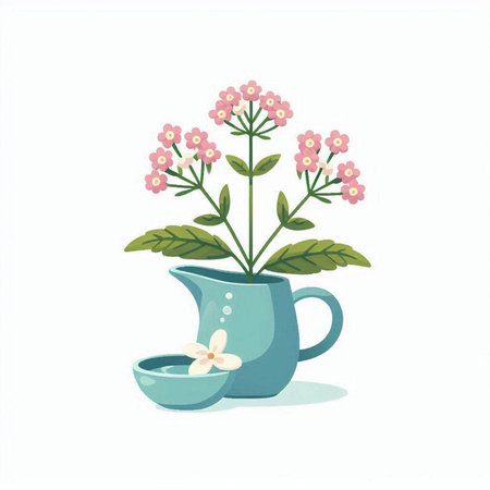 Bouquet of flowers in a blue cup. Vector illustration.のイラスト素材