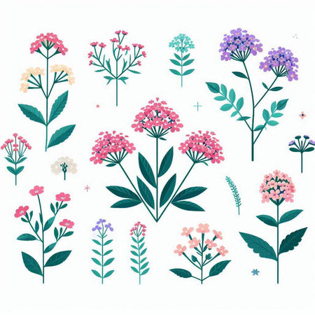 Set of hand drawn flowers, leaves and branches. Vector illustration.のイラスト素材