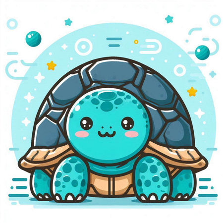 Cute cartoon turtle. Vector illustration of a cute turtle character.のイラスト素材