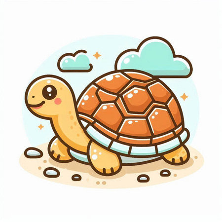 Cute cartoon turtle character. Vector illustration of a sea animal.のイラスト素材