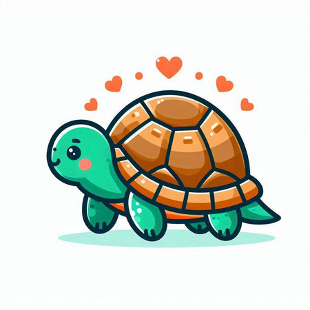 Cute cartoon turtle with hearts. Vector illustration on white background.のイラスト素材