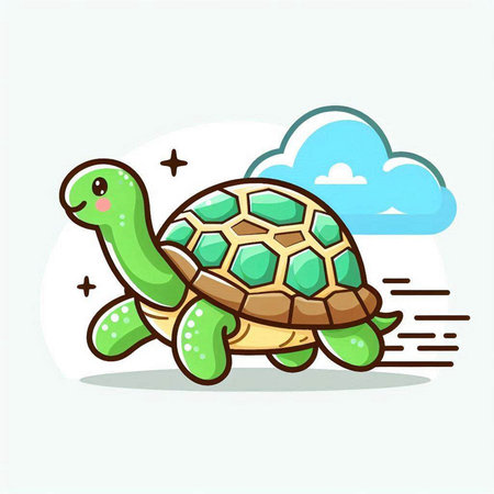 Cute cartoon turtle on white background. Vector illustration in flat style.のイラスト素材