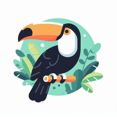 Cute cartoon toucan. Vector illustration in a flat style.のイラスト素材