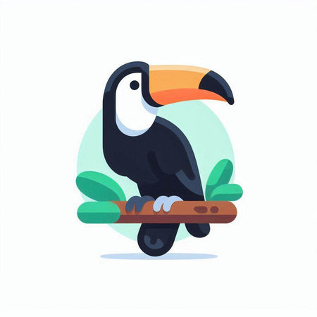 Toucan on a tree. Vector illustration in flat style.のイラスト素材