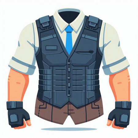 Illustration of a man dressed in a bulletproof vest and glovesのイラスト素材
