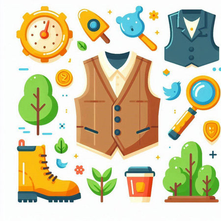 Vector set of flat icons of clothing and accessories in cartoon style.のイラスト素材