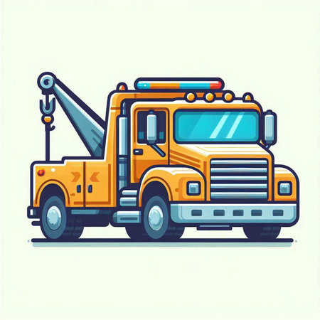 Vector illustration of tow truck with crane. Colorful flat style.のイラスト素材