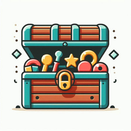 Treasure chest with different items. Vector illustration in cartoon style.のイラスト素材