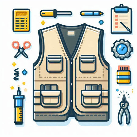 Flat line design vector illustration concept of work safety equipment and tools.のイラスト素材
