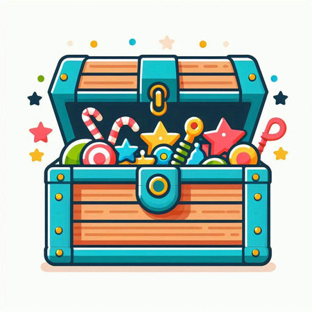 Treasure chest with candies and stars. Vector cartoon illustration.のイラスト素材
