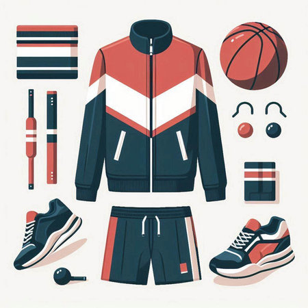 Set of sport clothes and accessories. Vector illustration in flat style.のイラスト素材