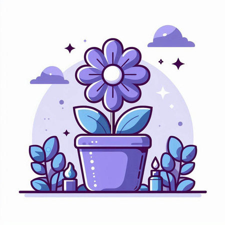 Flower in a pot. Vector illustration in a flat style.のイラスト素材