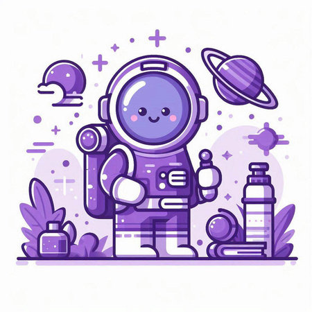 Astronaut in outer space. Vector illustration in flat style.のイラスト素材