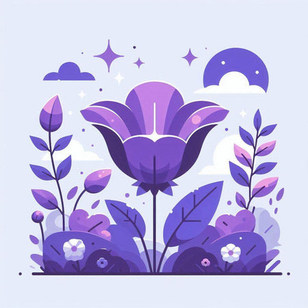 Vector illustration of purple flowers in the garden. Flat style design.のイラスト素材