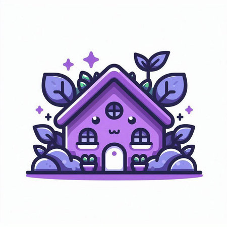 Cute house with plants. Vector illustration in doodle style.のイラスト素材