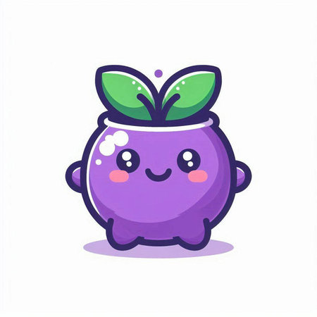 Cute purple apple character. Vector illustration isolated on white background.のイラスト素材