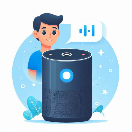 Vector illustration of a man with a big speaker in his hand.のイラスト素材