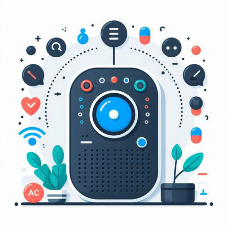 Vector modern flat style design illustration concept of digital music player. Media player icon with social media icons.のイラスト素材