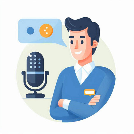 Illustration of a man with microphone and speech bubble. Vector illustrationのイラスト素材