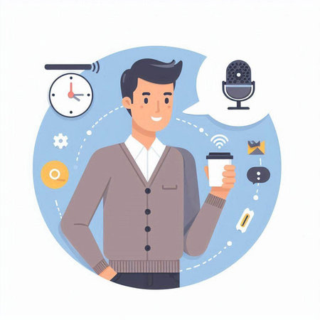 Vector illustration of a man holding a cup of coffee in his hand.のイラスト素材