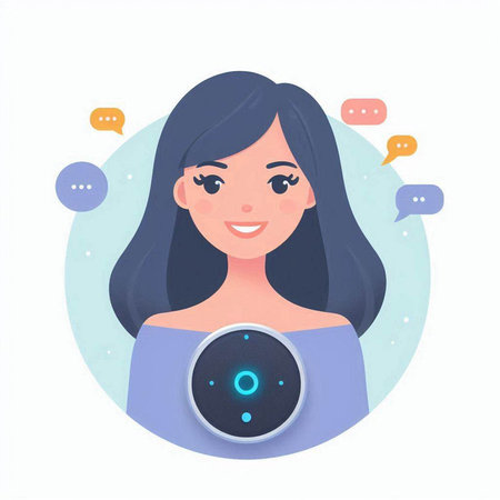 Young woman with speech bubble. Vector illustration in a flat style.のイラスト素材