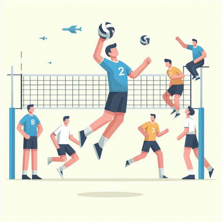 Volleyball players in action. Volleyball game vector illustrationのイラスト素材