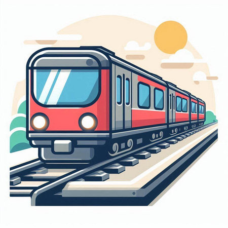 Train on the railway. Vector illustration of a modern flat design.のイラスト素材