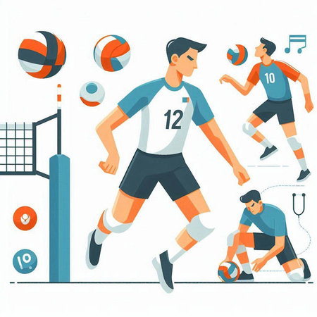 Volleyball player vector illustration. Volleyball player in action isolated on white background.のイラスト素材