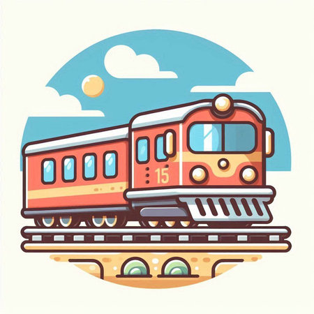 Train on the railway. Vector illustration in flat style. Colorful design.のイラスト素材