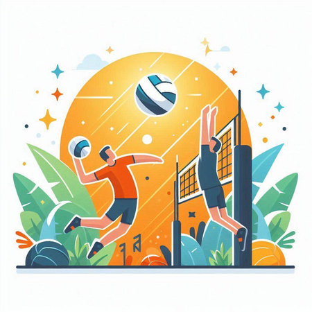 Volleyball players. Flat vector illustration. Volleyball sport concept.のイラスト素材