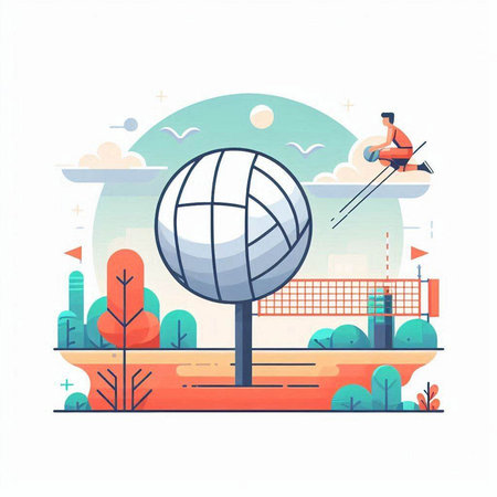 Man skiing in the park. Vector illustration in a flat style.のイラスト素材