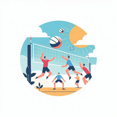 Volleyball. Flat vector illustration in cartoon style on white background.のイラスト素材