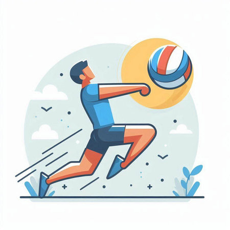 Volleyball player in action with ball. Flat style vector illustration.のイラスト素材